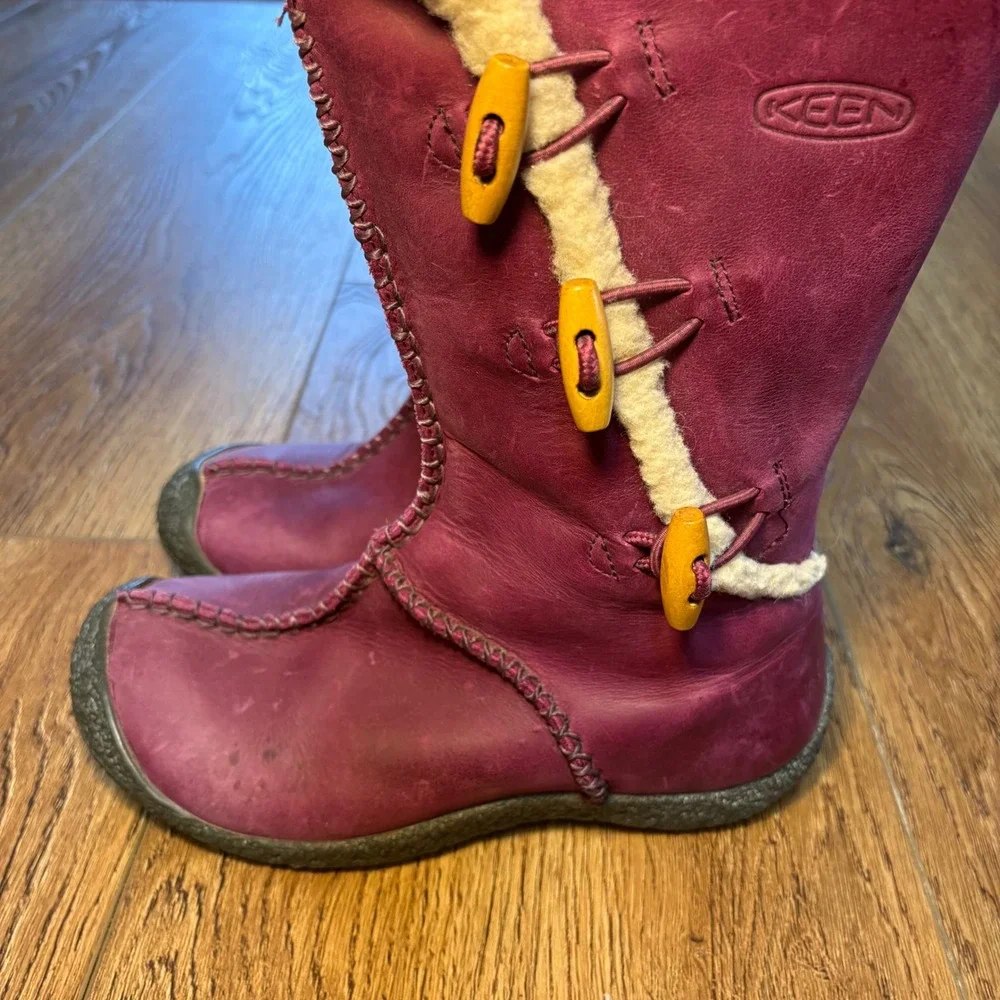 Keen Amar Purple Leather Toggle Mid-Calf Hiking Boots Womens 5‎ Sherpa Lined